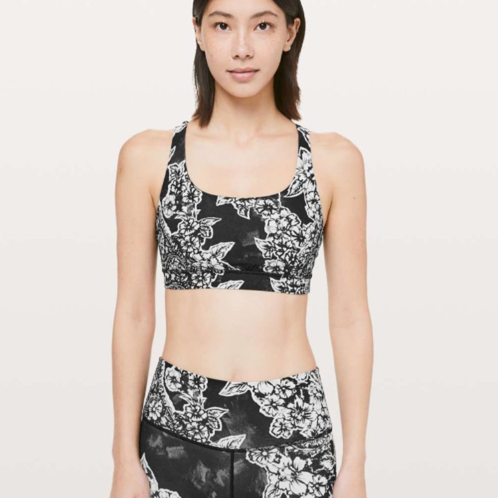 Lululemon Energy Bra Painted Paisley Energy Bra Silver Ice Black - Picture 1 of 6